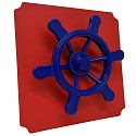 Plaque de déménagement 40x40cm rouge avec volant de pirate bleu
