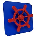 Plaque mobile 40x40cm bleue avec volant pirate rouge