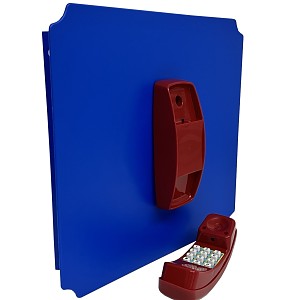 Plateau Moveandstic 40x40cm bleu avec téléphone rouge