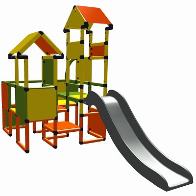 Moveandstic Moritz - play castle with slide - orange-yellow-apple green