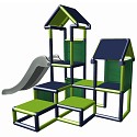 Play tower Gesa - Climbing tower for toddlers with slide and fabric inserts,  apple-green - titanium-grey