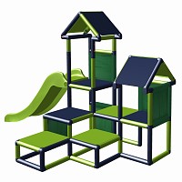 Play tower Gesa - Climbing tower for toddlers with slide and fabric inserts,  apple-green - titanium-grey