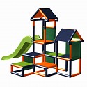 Play tower Gesa - Climbing tower for toddlers with slide and fabric inserts, orange/ titanium-grey 
