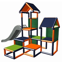 Play tower Gesa - Climbing tower for toddlers with slide and fabric inserts, orange/ titanium-grey 