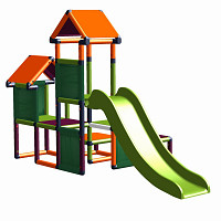 Spielturm Gesa - Kletterturm für Kleinkinder mit Rutsche und Stoffeinsätzen, apfelgrün/orange/magenta