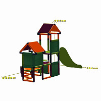 Spielturm Gesa - Kletterturm für Kleinkinder mit Rutsche und Stoffeinsätzen, apfelgrün/orange/magenta Maße